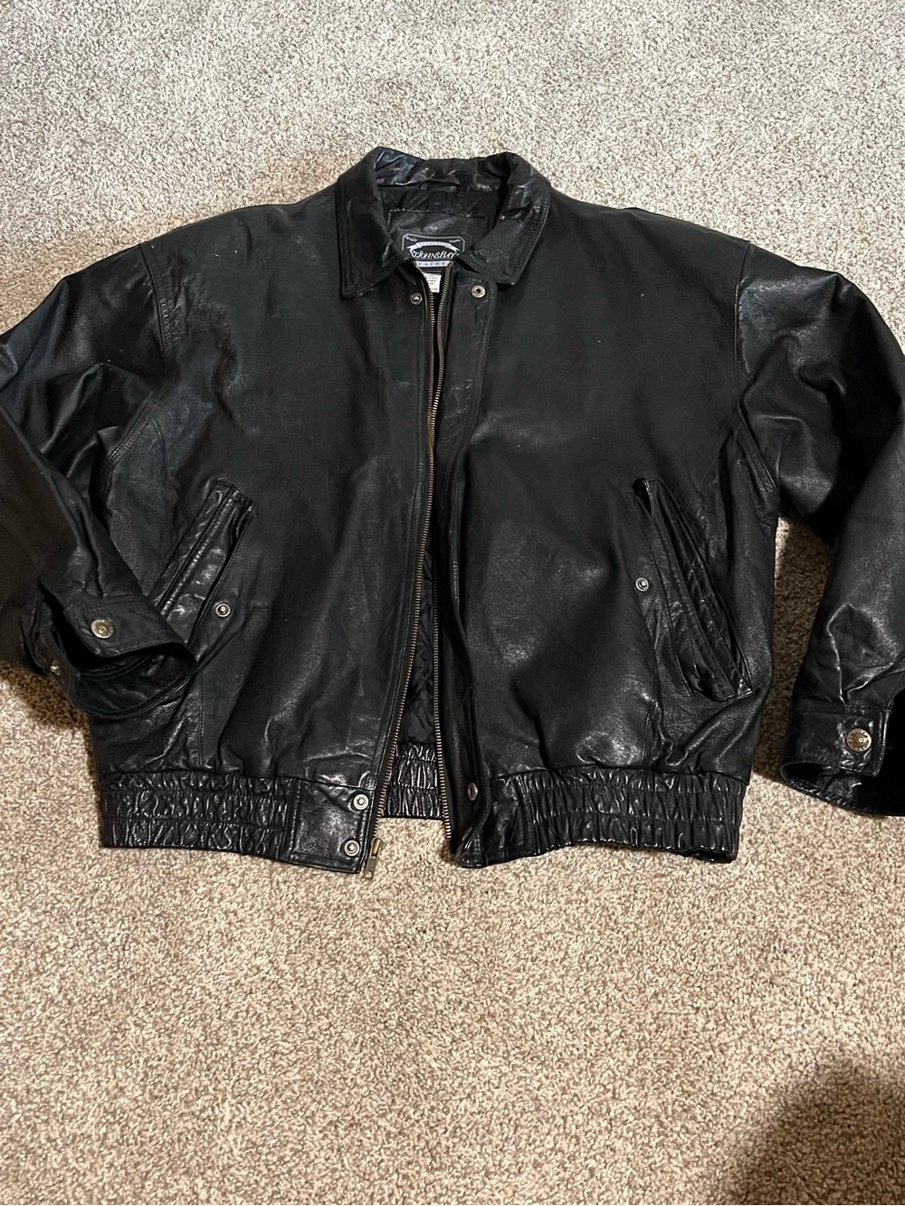 St. John's Bay Black Leather Bomber Jacket